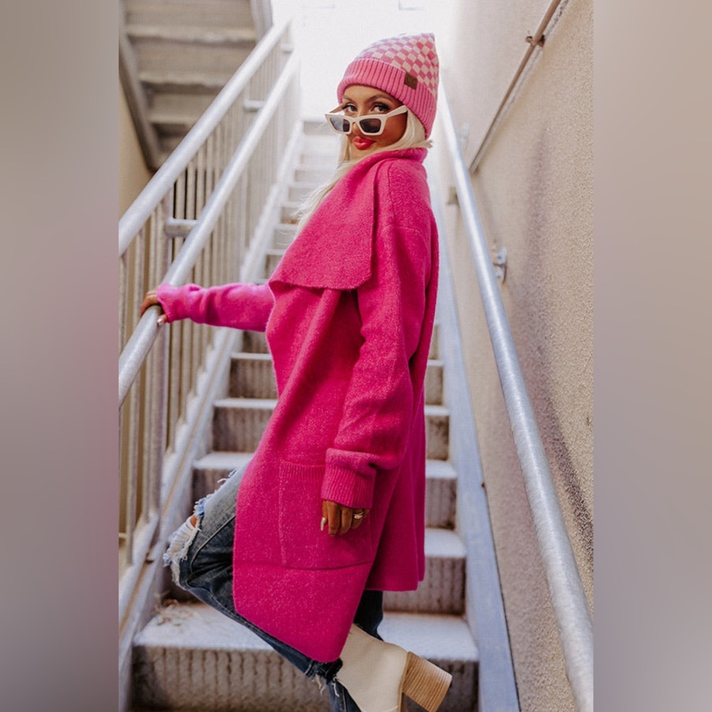 Impressions Hot Pink Cardigan FALL RETREAT CARDIGAN IN HOT PINK S/M - Picture 5 of 10